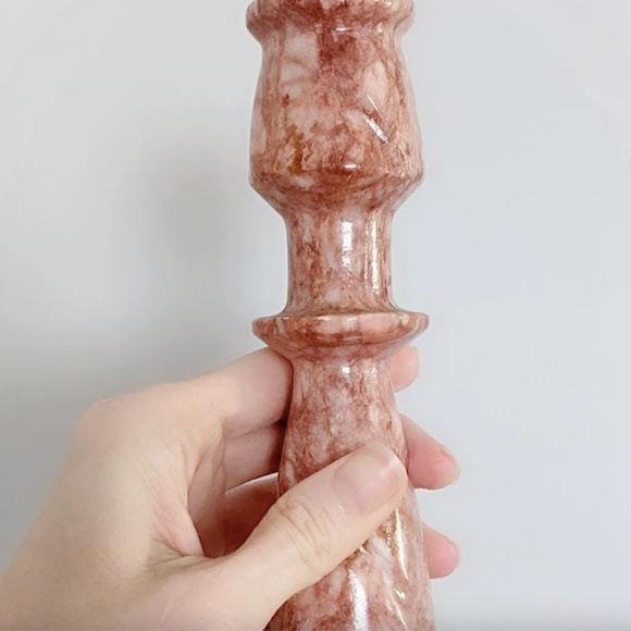 Set of 2 Vintage Pink Marble Candle Holders - Picture 3 of 8